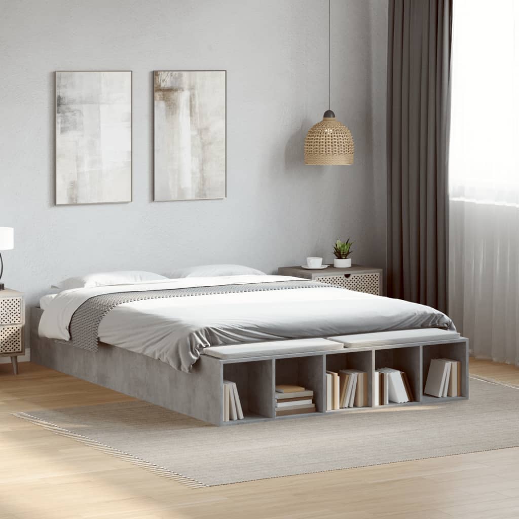 sengestel 135x190 cm konstrueret træ betongrå