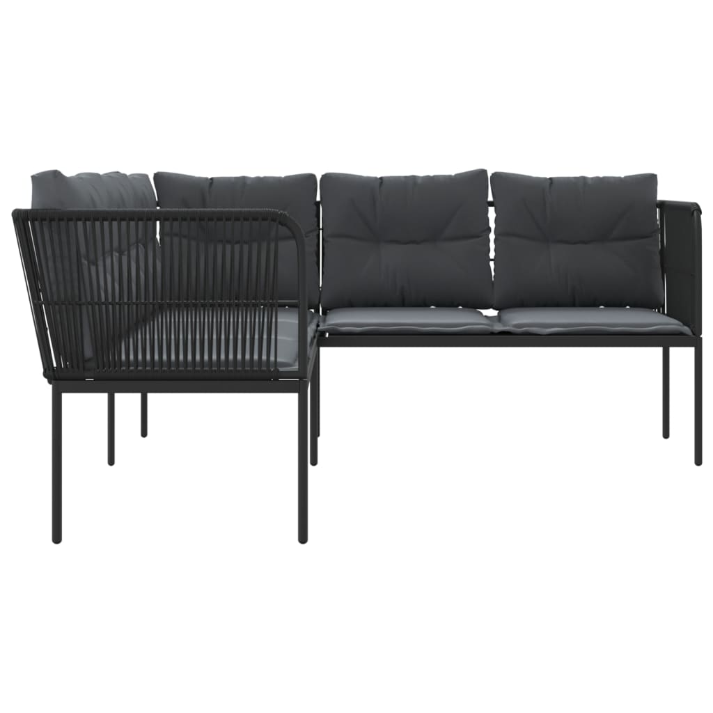 havesofa med hynder L-facon stål og textilene sort