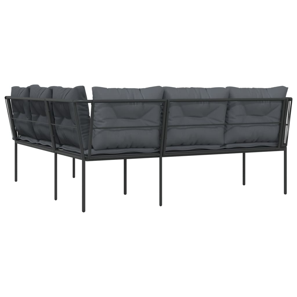 havesofa med hynder L-facon stål og textilene sort