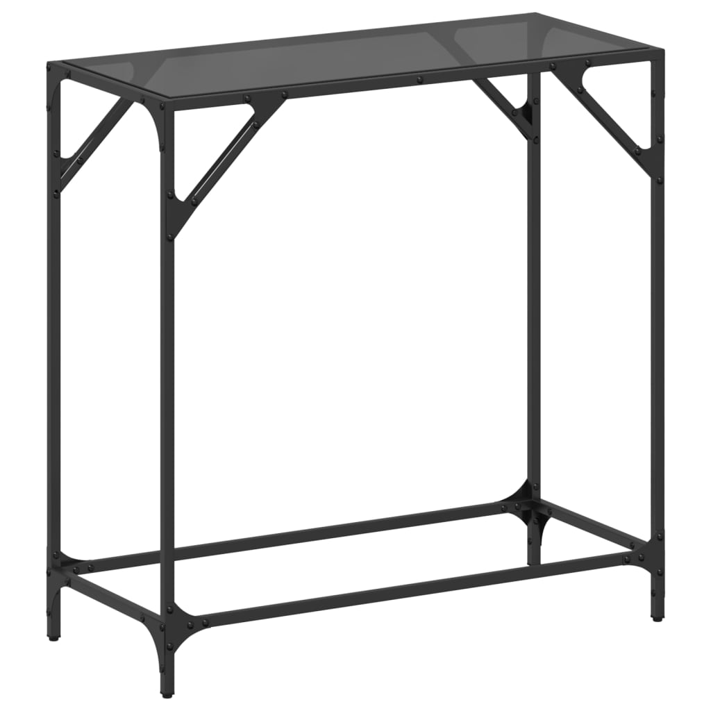 konsolbord med sort glastop 80x35x81 cm stål billede