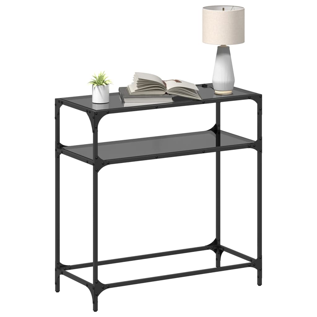 konsolbord med sort glastop 80x35x81 cm stål
