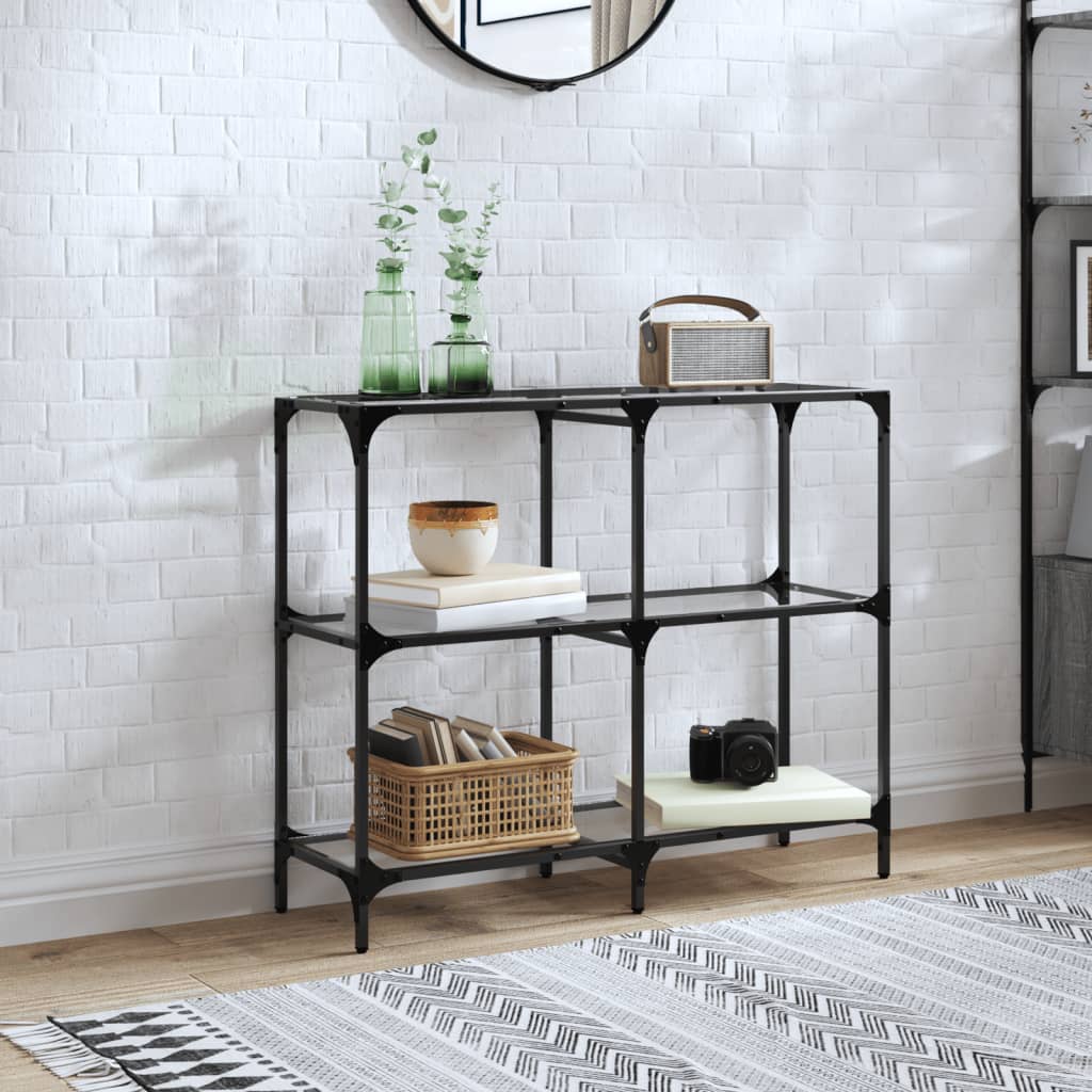 konsolbord med transparent glastop 98x30x81 cm stål billede