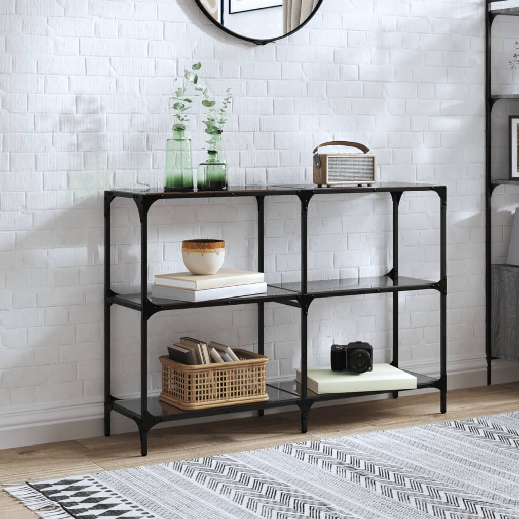 konsolbord med sort glastop 118,5x30x81 cm stål billede