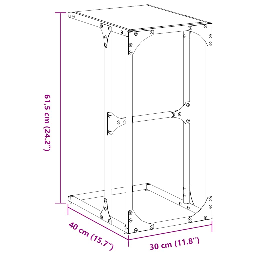 sidebord med sort glastop 40x30x61,5 cm stål