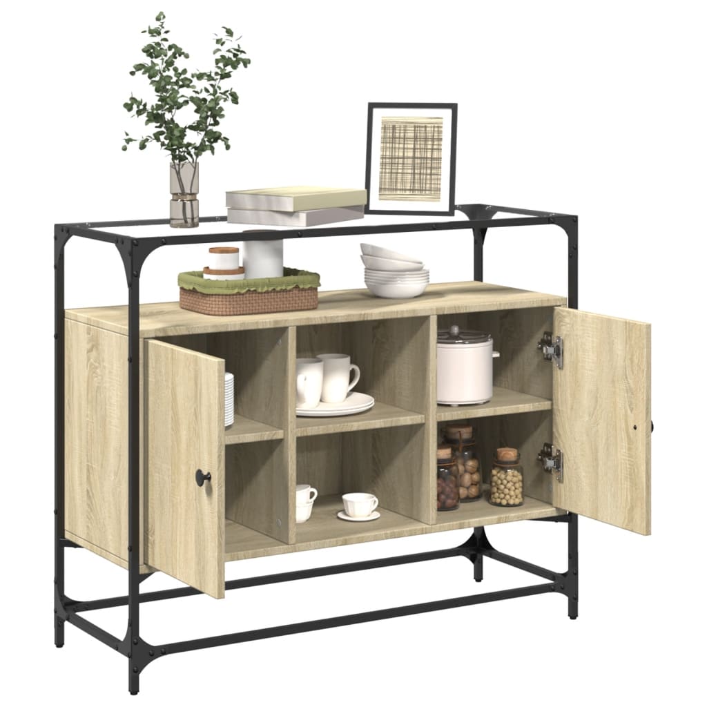 skænk med glastop 98x35x81 cm konstrueret træ sonoma-eg