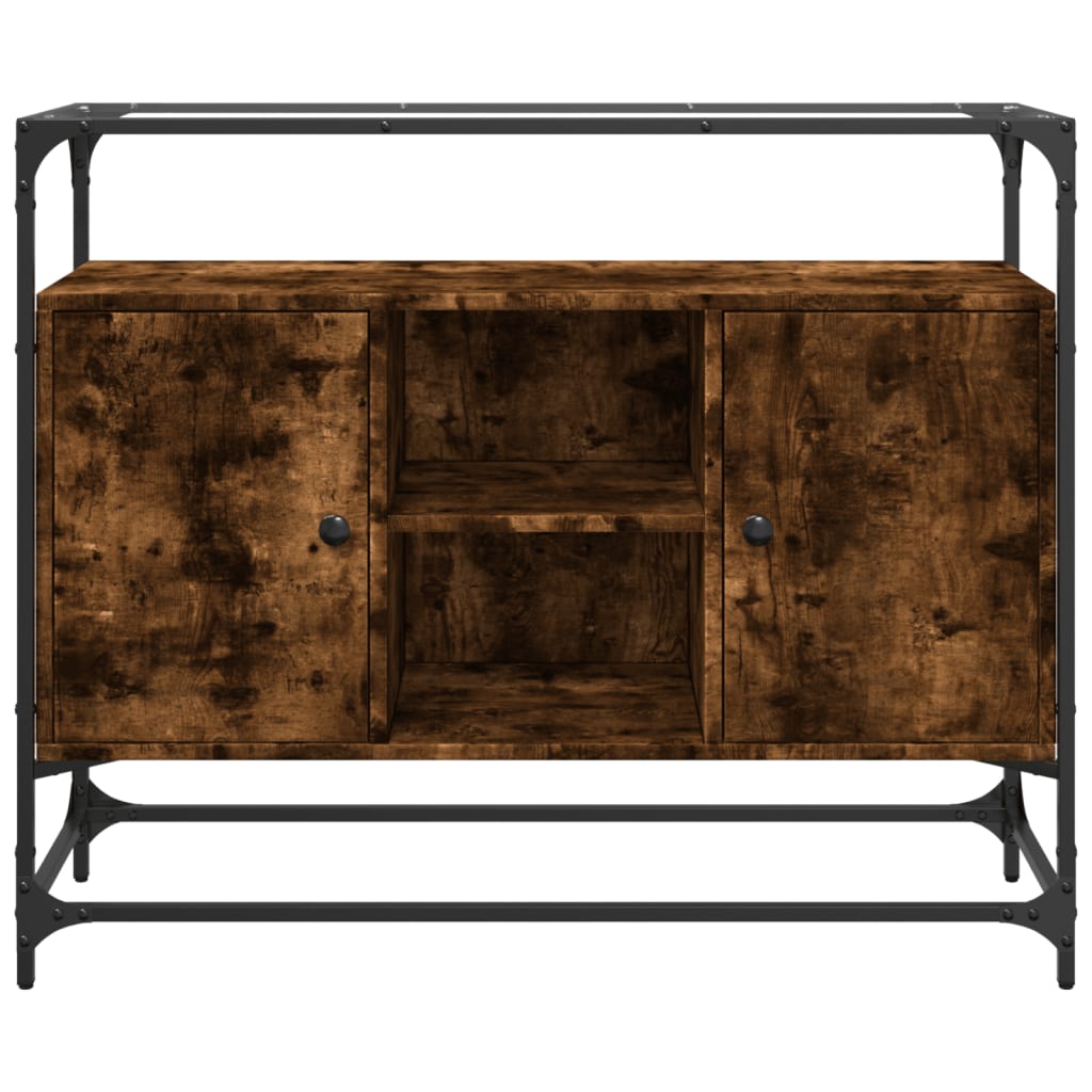 skænk med glastop 98x35x81cm konstrueret træ røget egetræsfarve