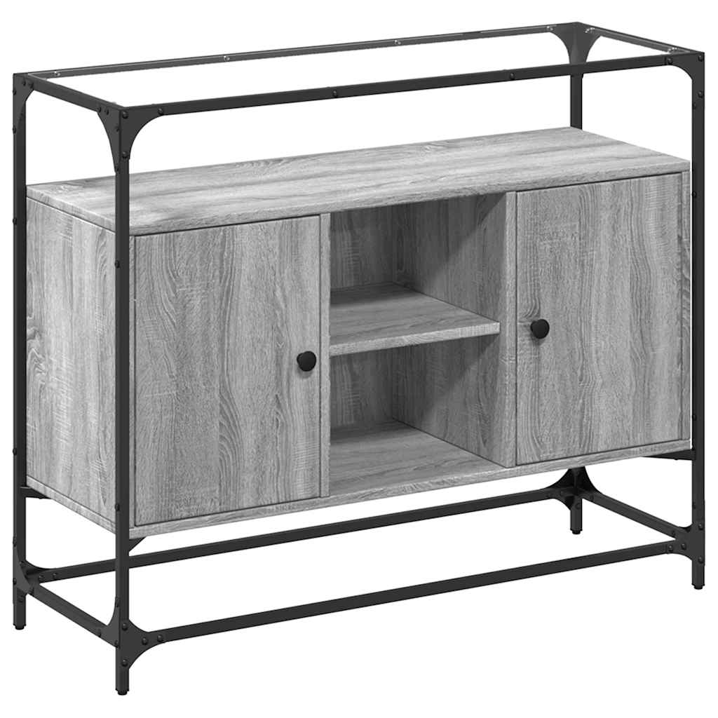 skænk med glastop 98x35x81 cm konstrueret træ grå sonoma-eg