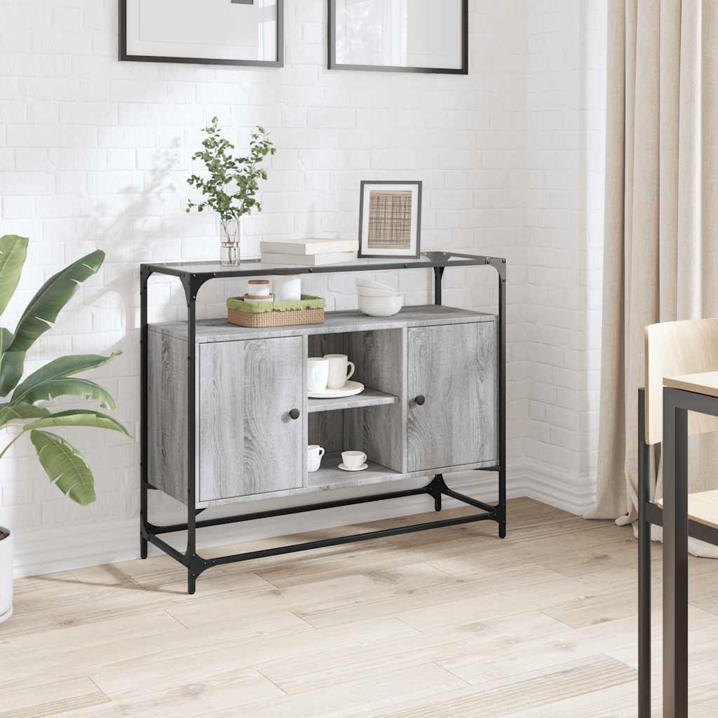 skænk med glastop 98x35x81 cm konstrueret træ grå sonoma-eg