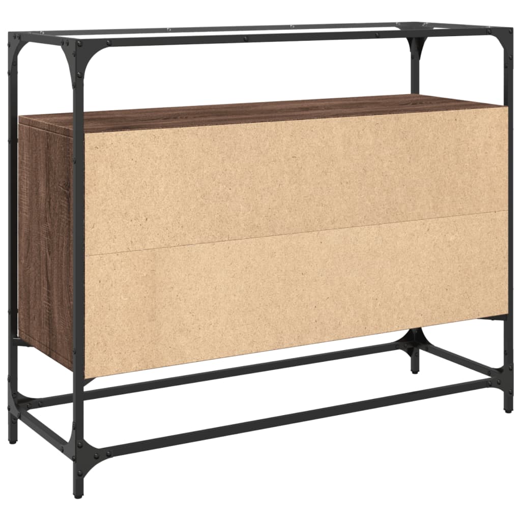 skænk med glastop 98x35x81 cm konstrueret træ brun egetræsfarve