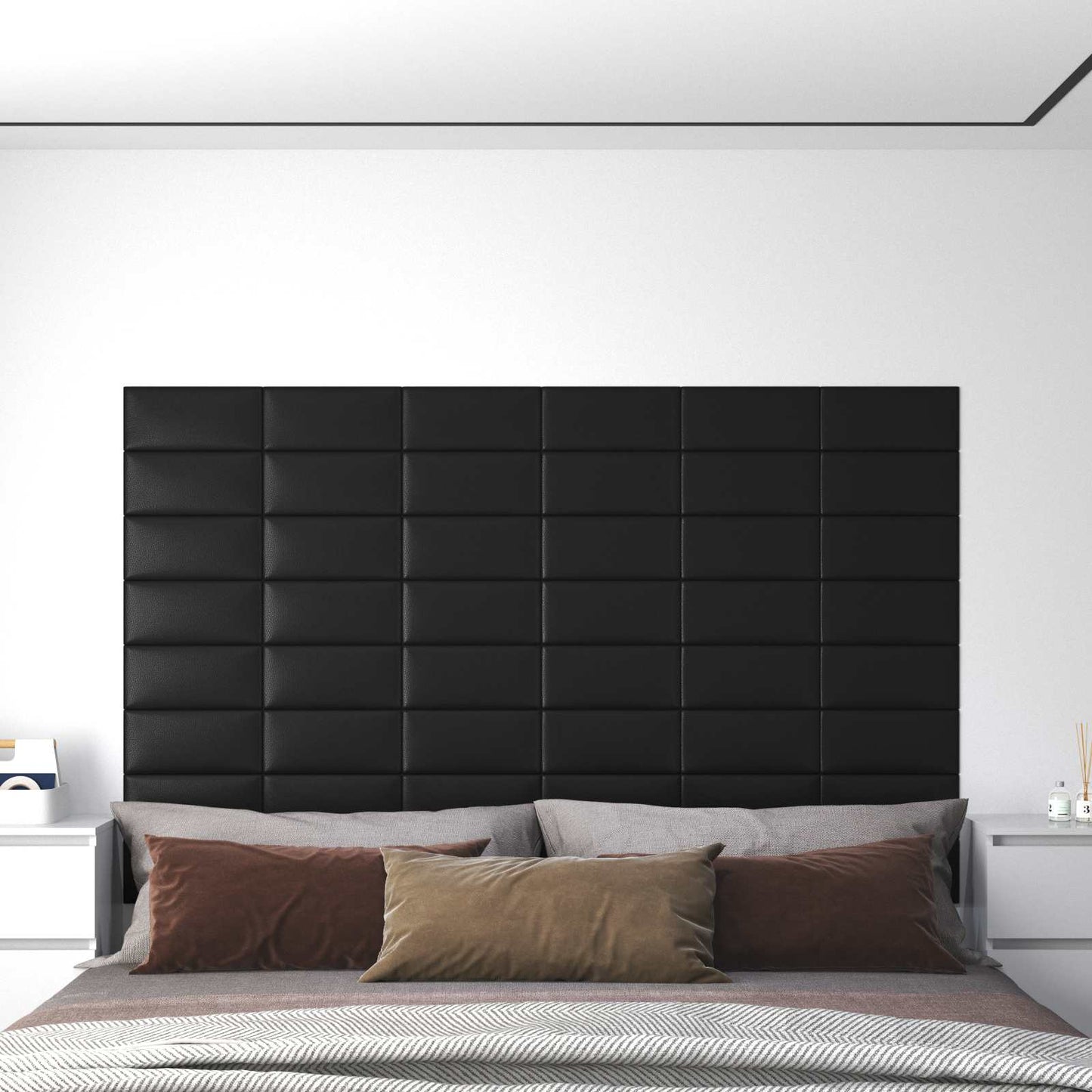 Væghovedgærde 12 pcs 30 x 15 cm Sort Stof