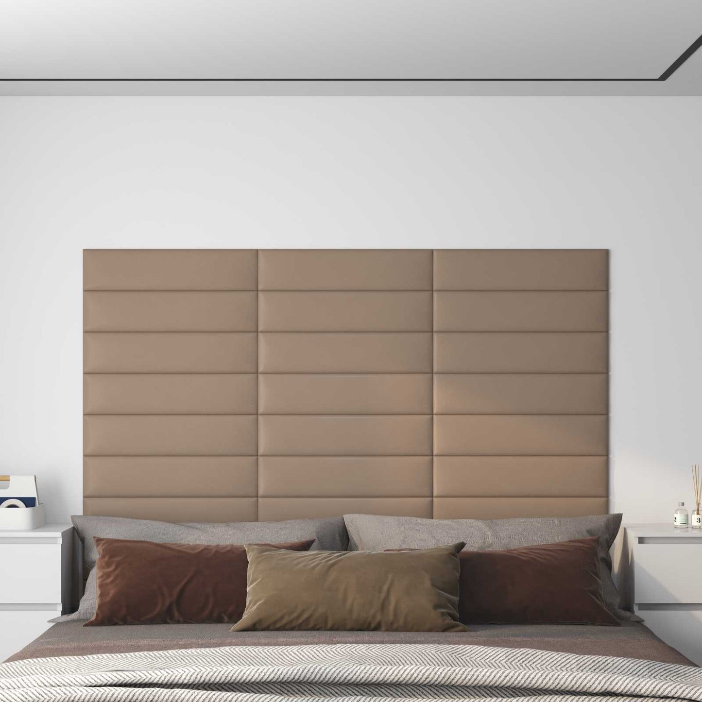 Væghovedgærde 12 pcs 60 x 15 cm Cappuccino Stof