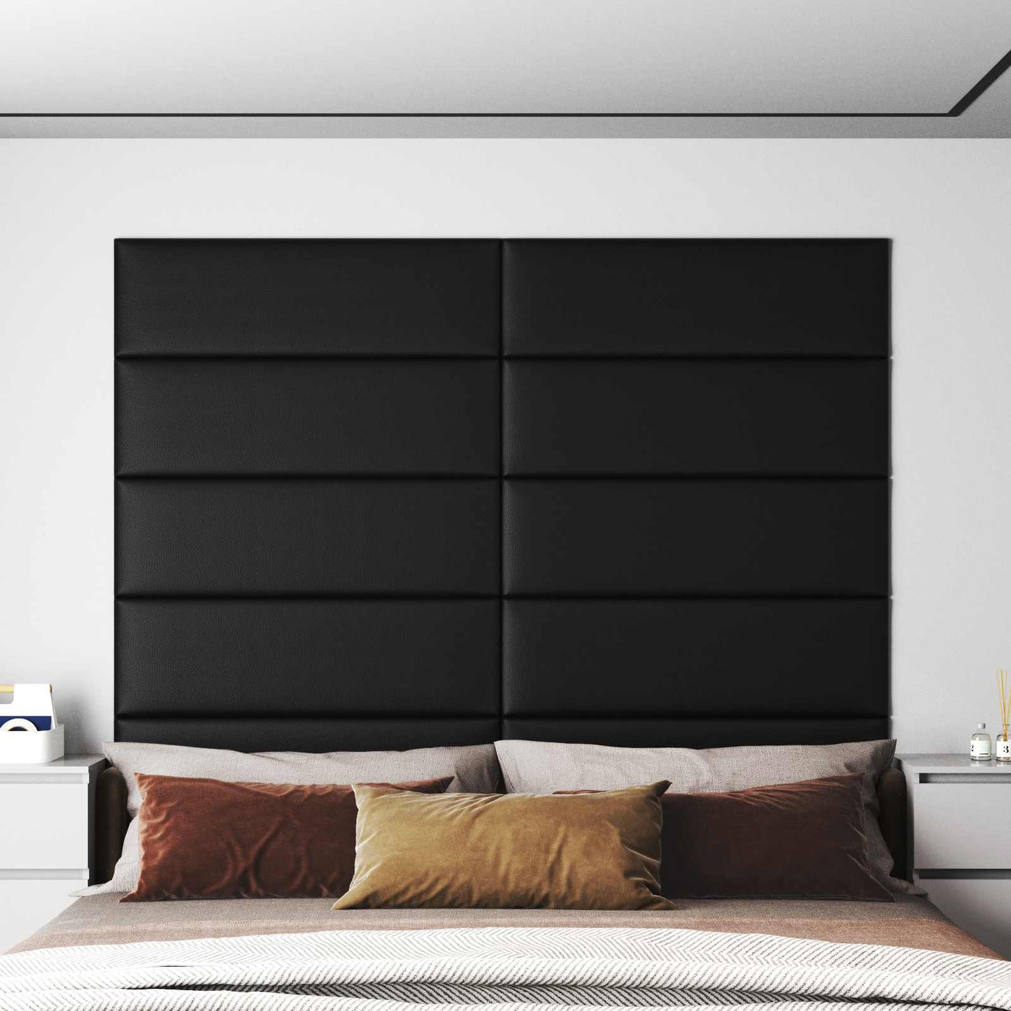 Væghovedgærde 12 pcs 90 x 30 cm Sort Stof