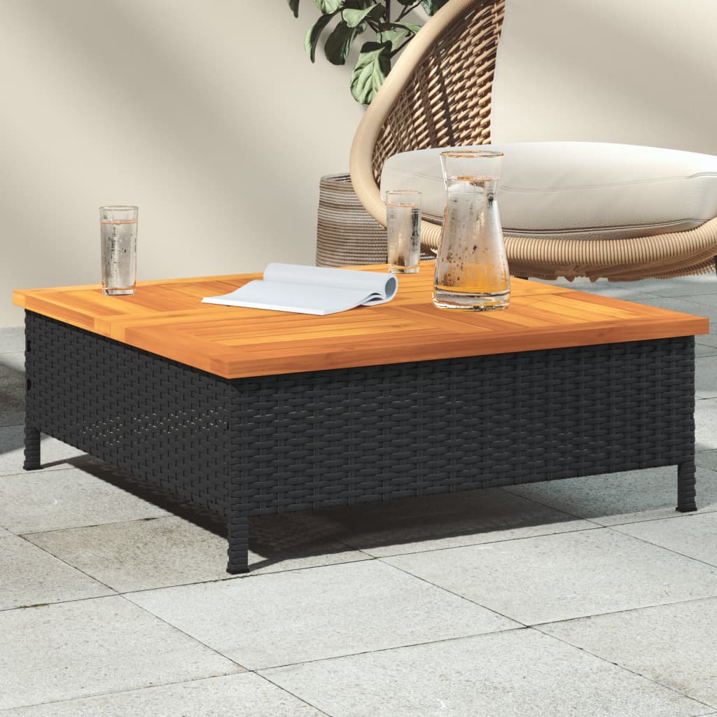 havebord 70x70x25 cm rattan og massivt akacietræ sort billede