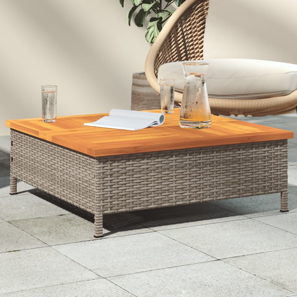 havebord 70x70x25 cm rattan og massivt akacietræ grå billede