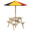 picnicbord til 4 børn m. parasol massivt grantræ