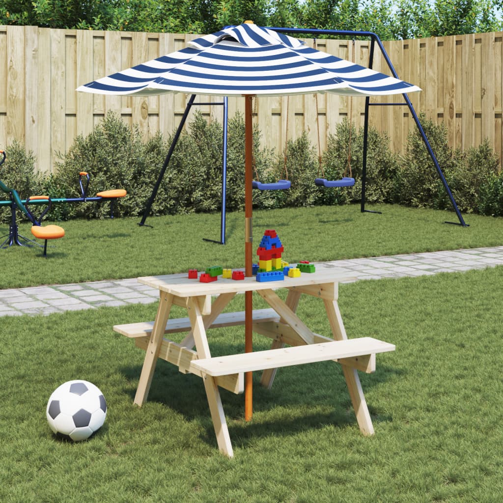 picnicbord til 4 børn m. parasol massivt grantræ billede