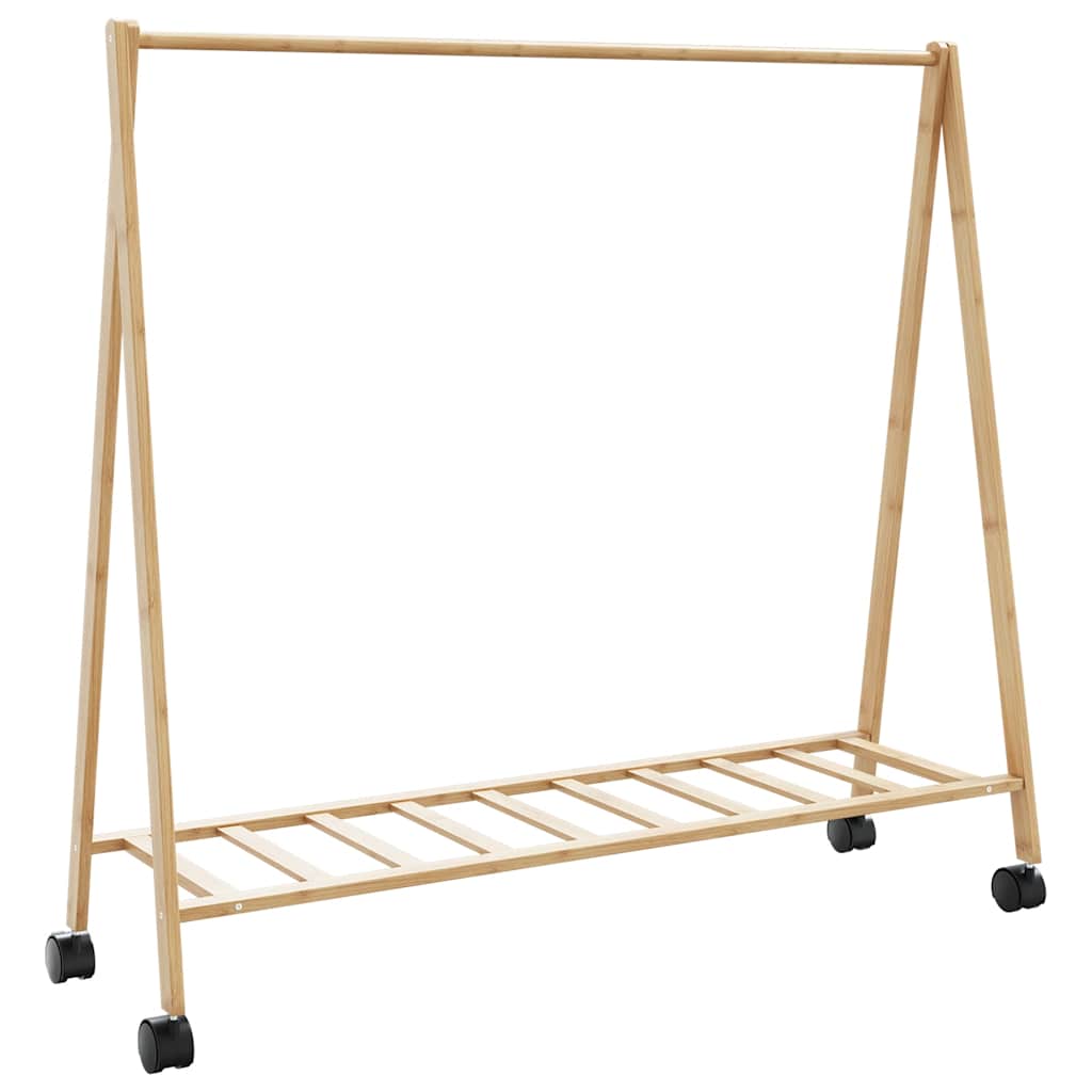 tøjstativ med hylder og hjul 106x34x106,5 cm bambus