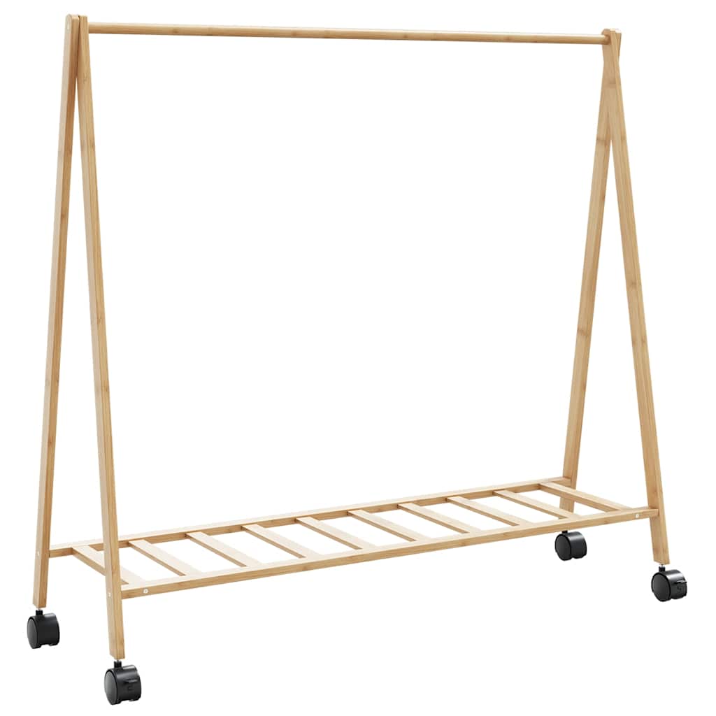 tøjstativ med hylder og hjul 106x34x106,5 cm bambus