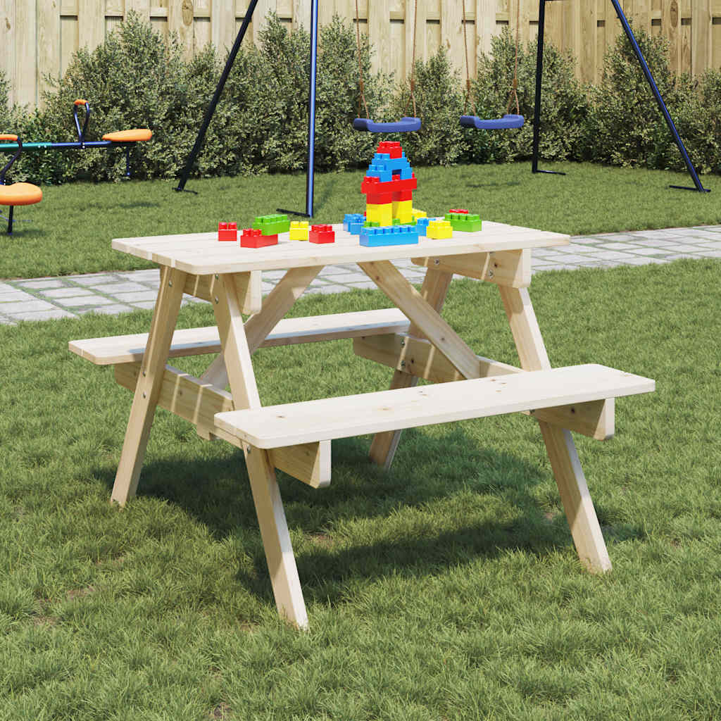 picnicbord til 4 børn m. parasolhul massivt grantræ billede
