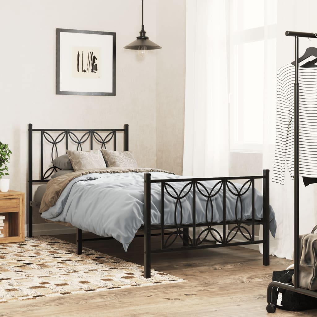sengeramme med sengegavl og fodgærde 75x190 cm metal sort