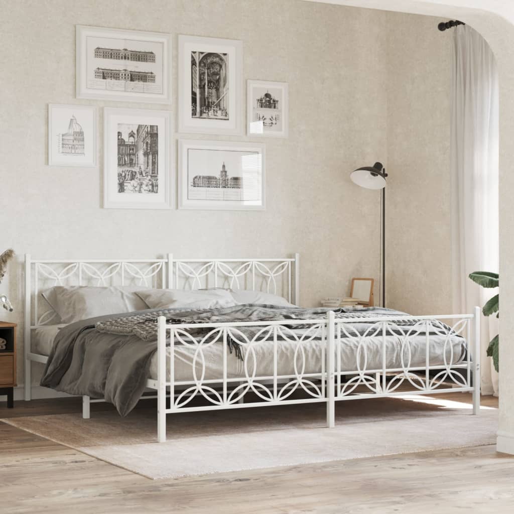 sengeramme med sengegavl og fodgærde 200x200 cm metal hvid