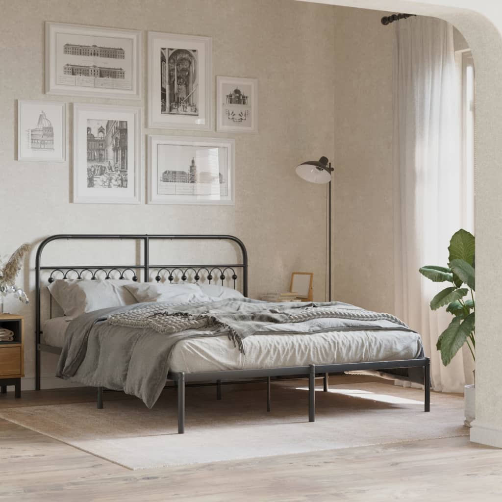 sengeramme med sengegavl 150x200 cm metal sort
