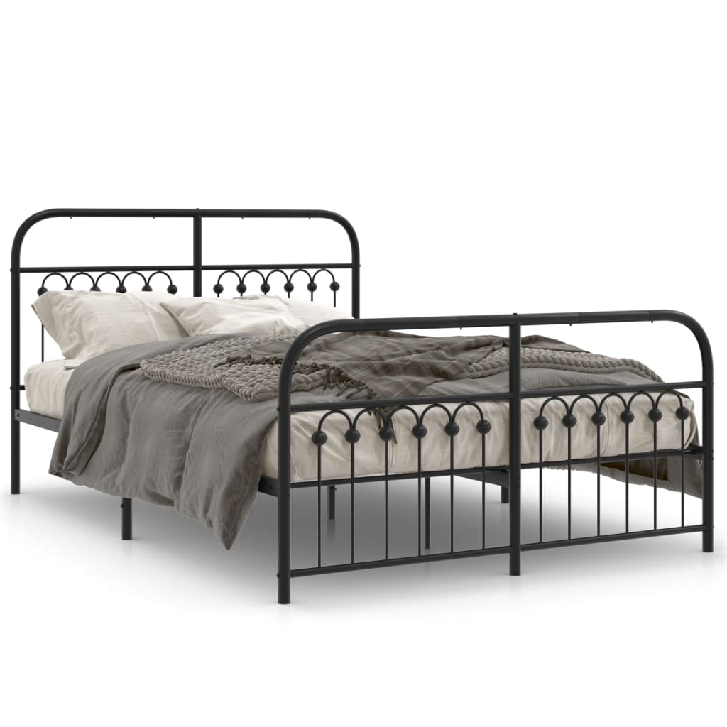 sengeramme med sengegavl og fodgærde 140x190 cm metal sort