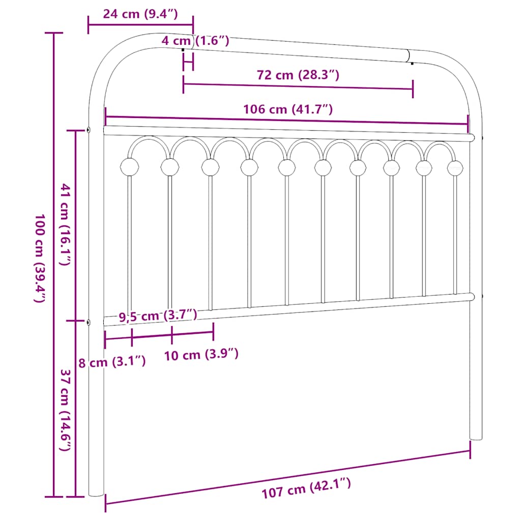 udskiftningsgavl 107 cm metal sort