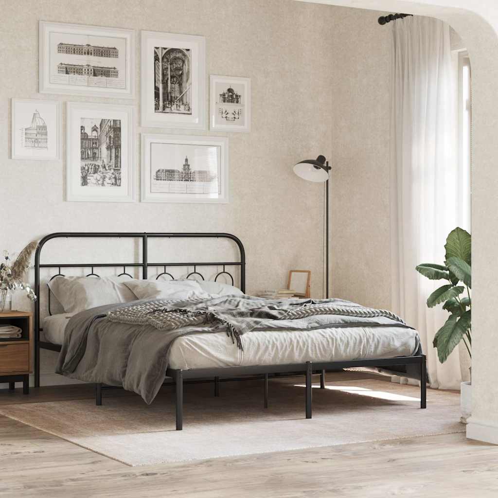 sengeramme med sengegavl 150x200 cm metal sort