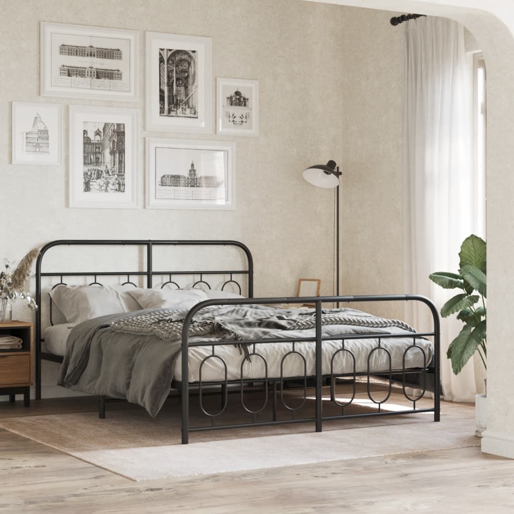 sengeramme med sengegavl og fodgærde 140x190 cm metal sort