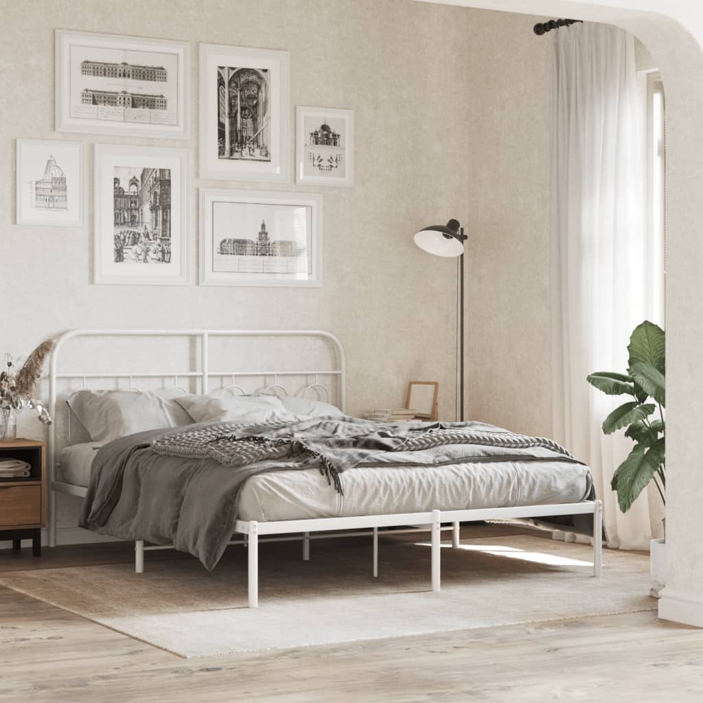 sengeramme med sengegavl 150x200 cm metal hvid