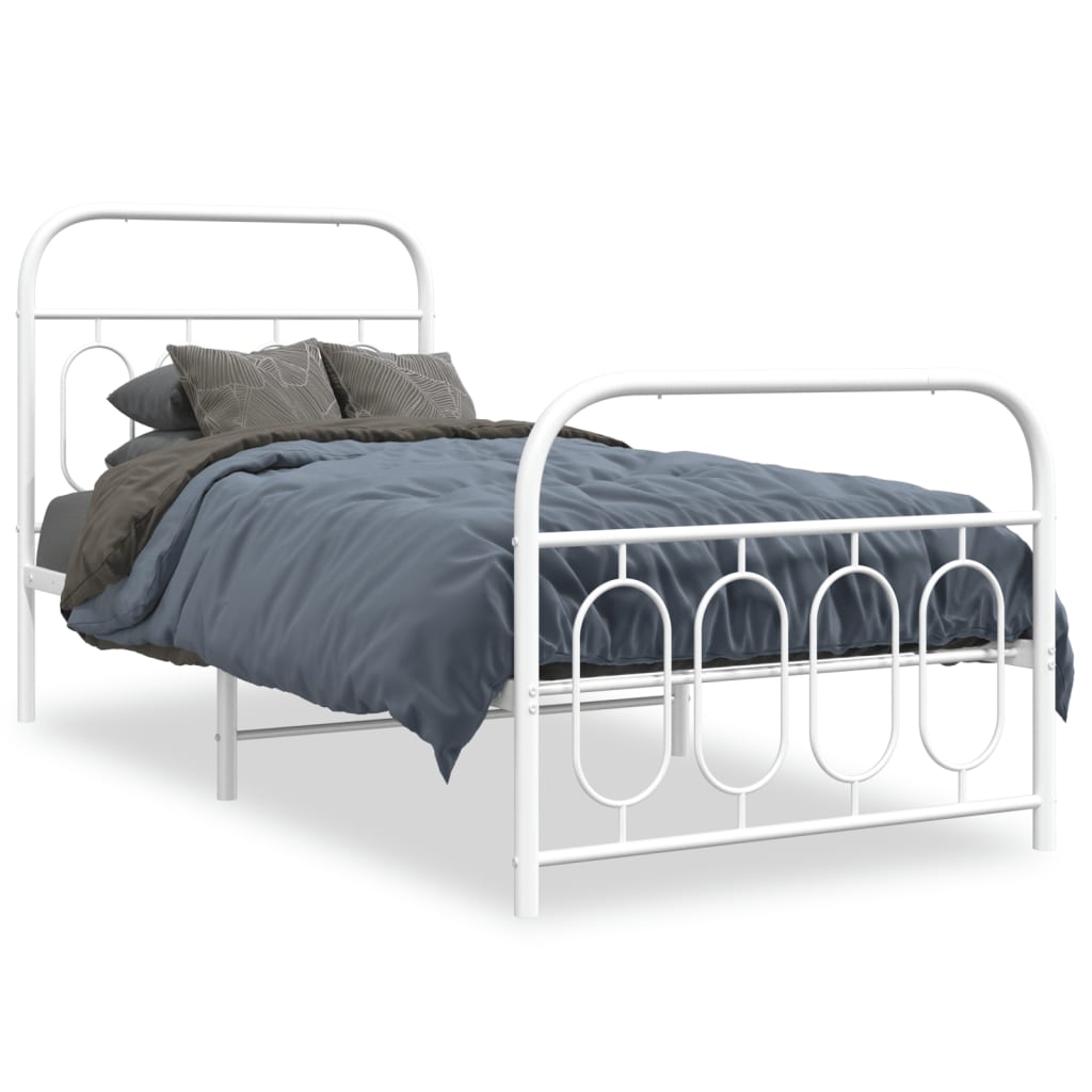 sengeramme med sengegavl og fodgærde 90x190 cm metal hvid
