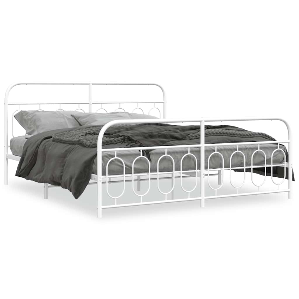 sengeramme med sengegavl og fodgærde 183x213 cm metal hvid