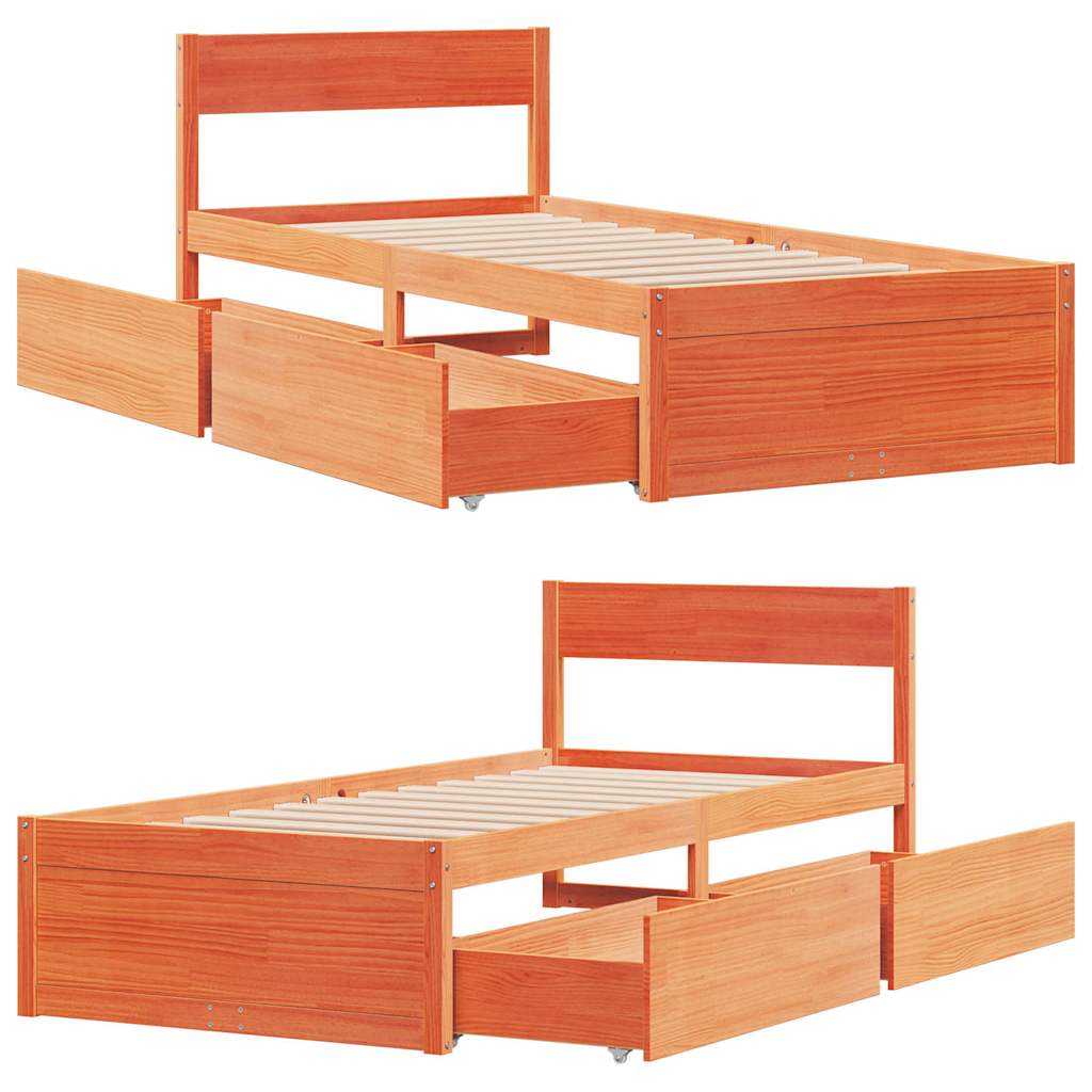 sengeramme uden madras 100x200 cm massivt fyrretræ gyldenbrun