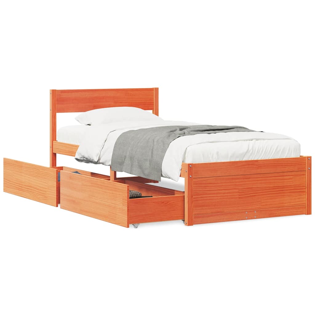 sengeramme uden madras 90x190 cm massivt fyrretræ gyldenbrun