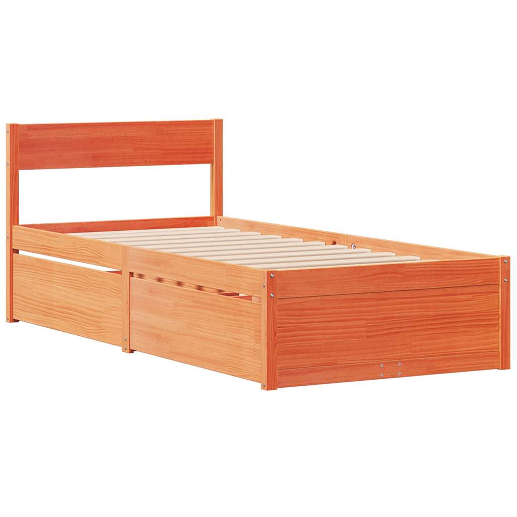 sengeramme uden madras 75x190 cm massivt fyrretræ gyldenbrun