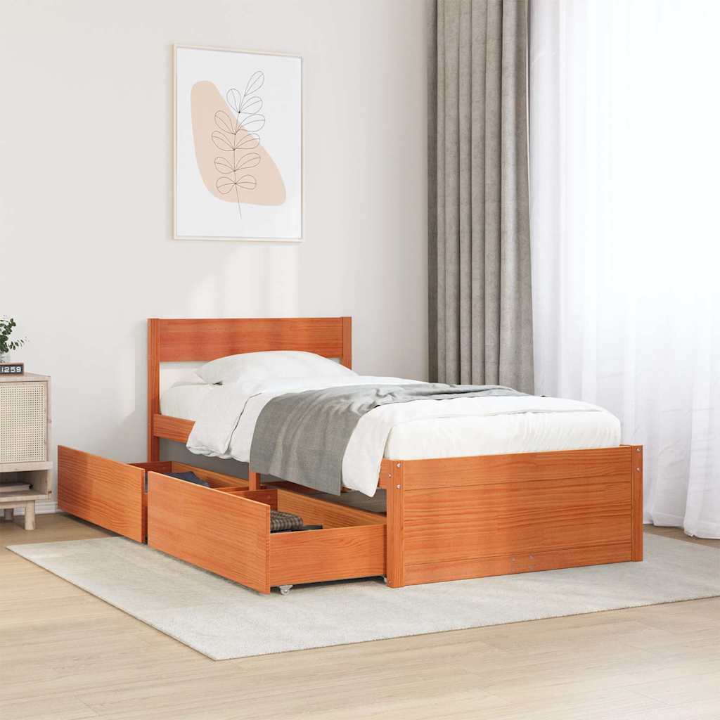 sengeramme uden madras 75x190 cm massivt fyrretræ gyldenbrun