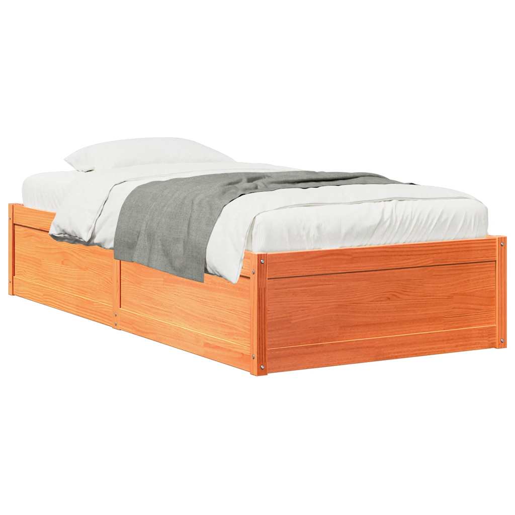 sengeramme uden madras 90x190 cm massivt fyrretræ gyldenbrun
