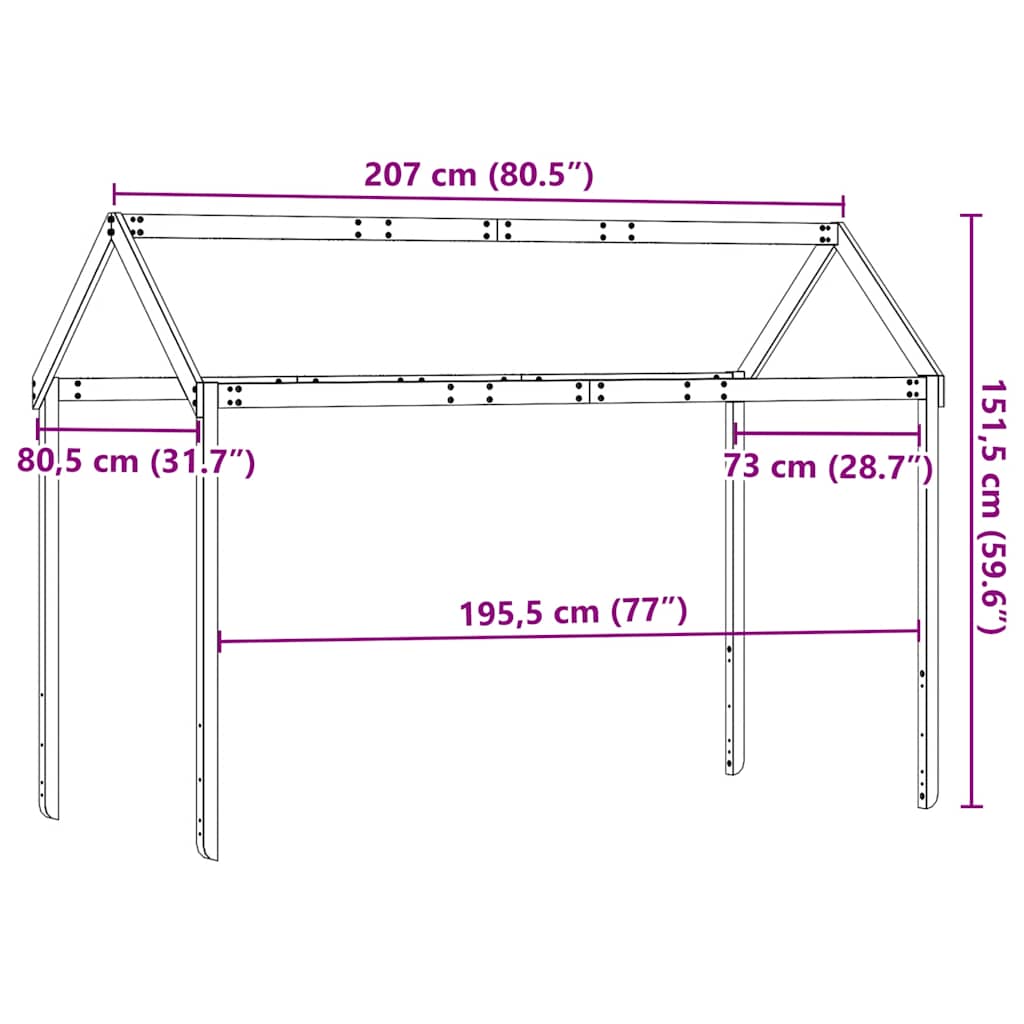 stel til husseng 207x80,5x151,5 cm massivt fyrretræ
