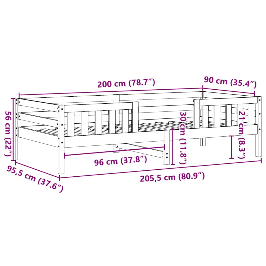 sengeramme uden madras 90x200 cm massivt fyrretræ hvid