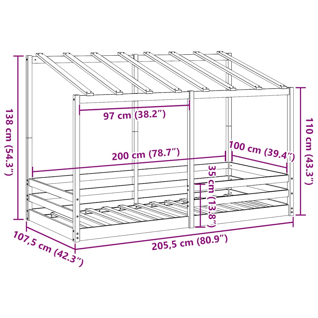 husseng til børn 100x200 cm massivt fyrretræ gyldenbrun