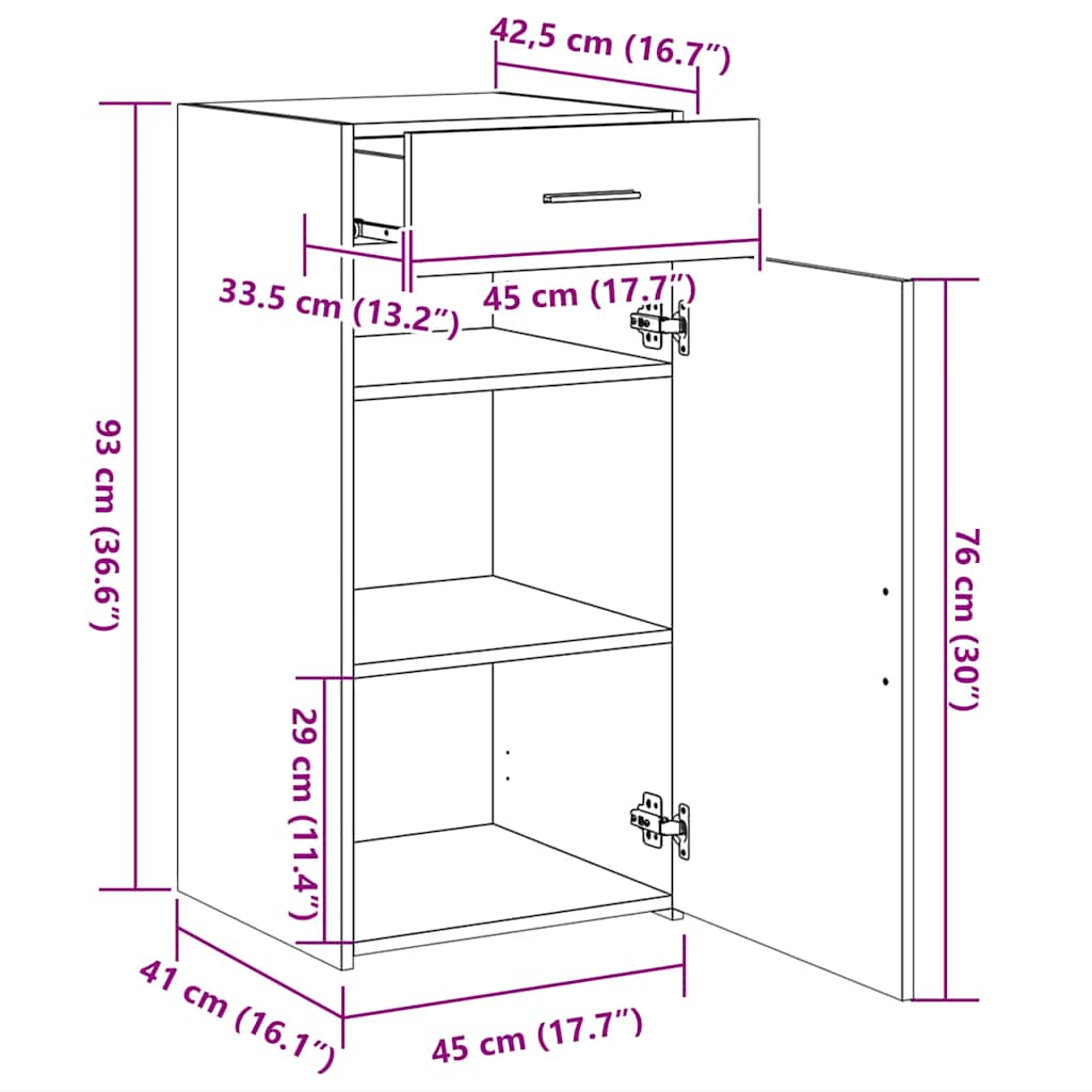 skab 45x42,5x93 cm konstrueret træ sonoma-eg