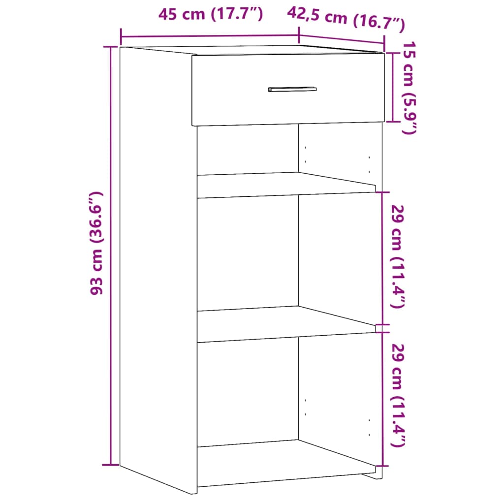 skab 45x42,5x93 cm konstrueret træ røget egetræsfarve