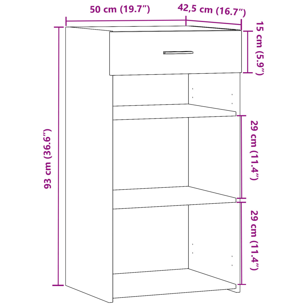 skab 50x42,5x93 cm konstrueret træ røget egetræsfarve