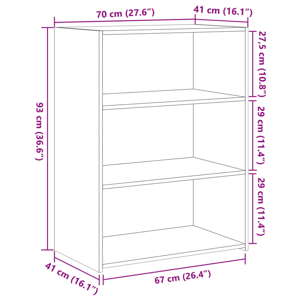 reol 70x41x93 cm konstrueret træ brun sonoma-eg
