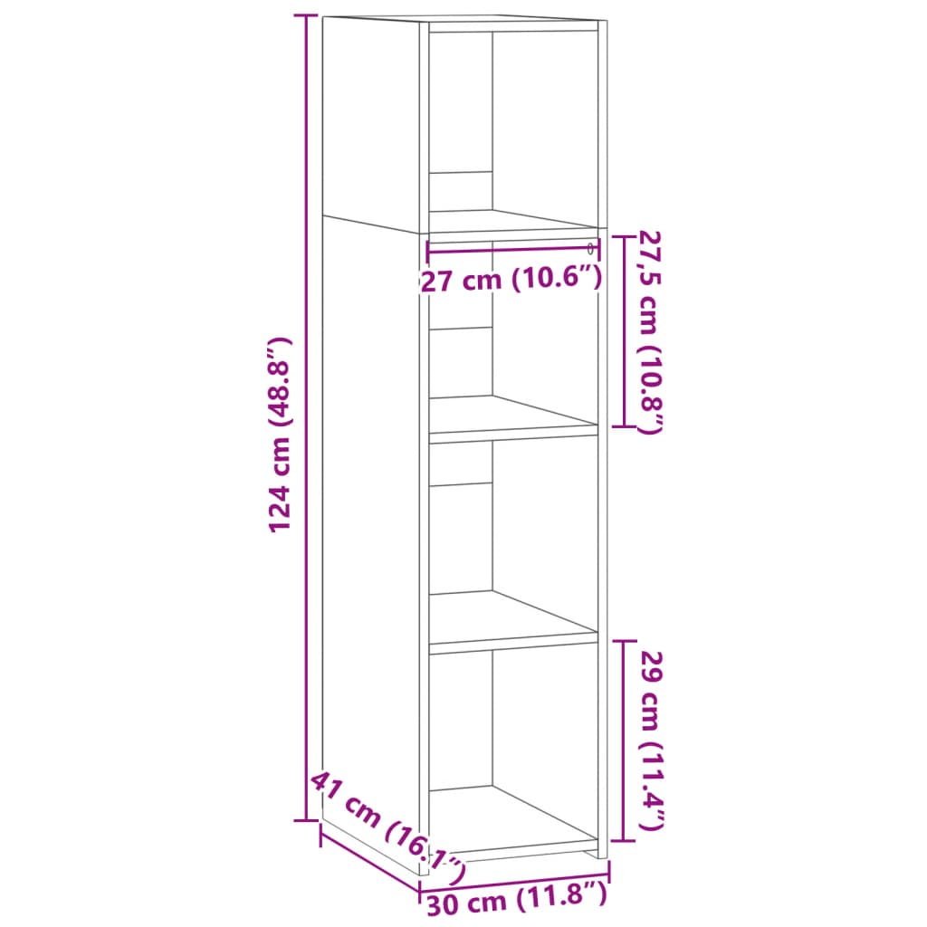 reol 30x41x124 konstrueret træ grå sonoma-eg