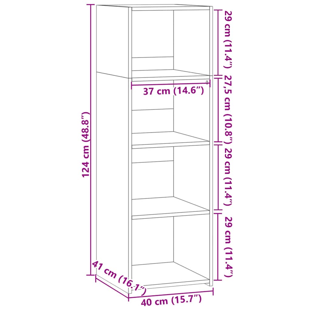 reol 40x41x124 cm konstrueret træ sort