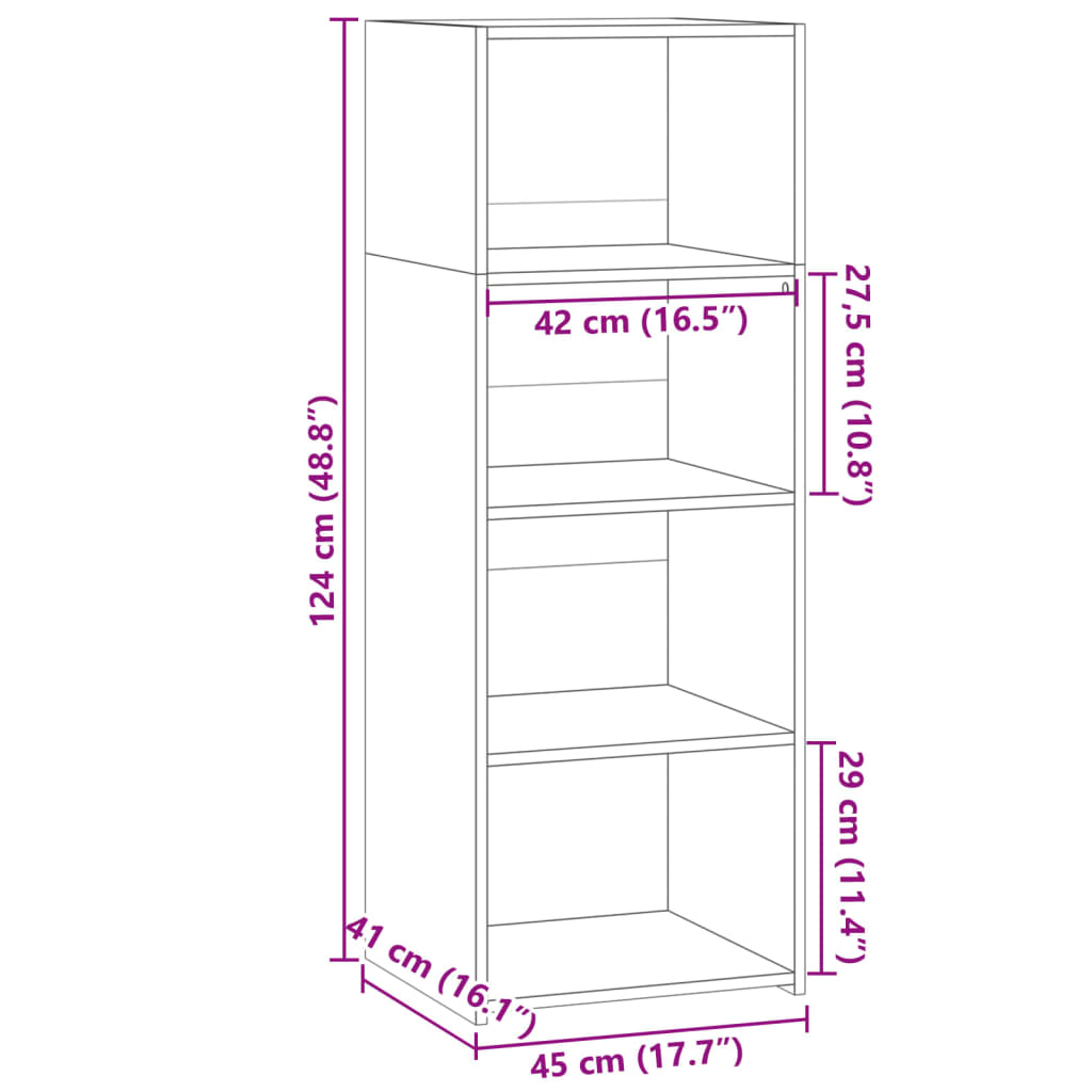 reol 45x41x124 cm konstrueret træ sort
