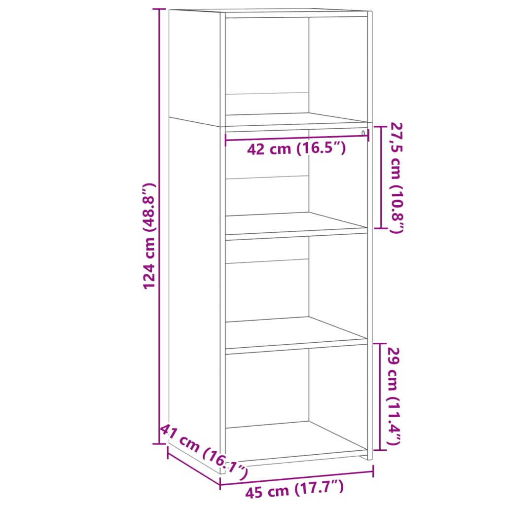 reol 45x41x124 cm konstrueret træ sonoma-eg