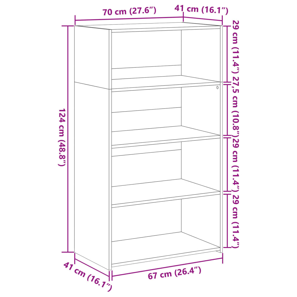reol 70x41x124 cm konstrueret træ hvid